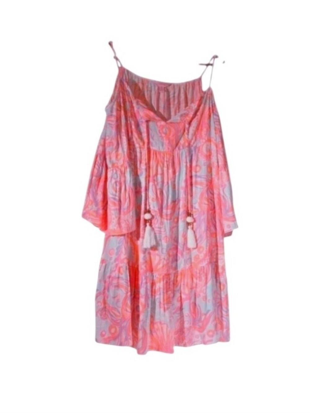 Lilly Pulitzer Alanna Off The Shoulder Dress Too Much Bubbly Pink Blue M
